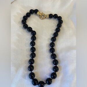 Black Glass Beaded Hand Knotted Vintage Necklace Mourning Gothic